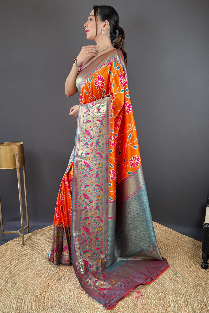 Papaya Orange Soft Paithni silk saree