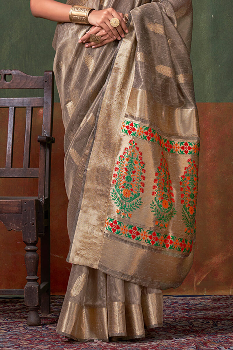 Pastel Brown Paithani Tissue Silk Saree