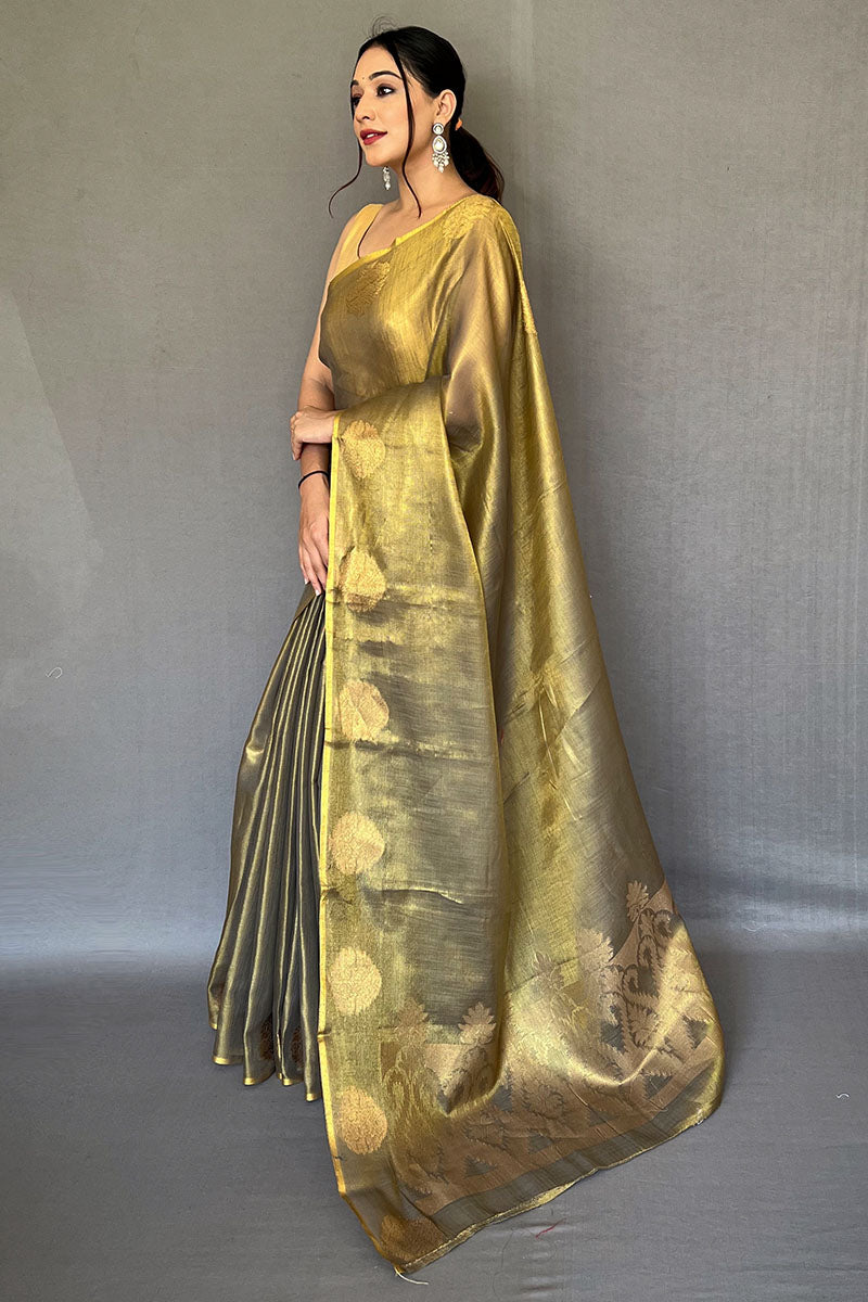 Pastel Brown Zari Woven Tissue silk Saree