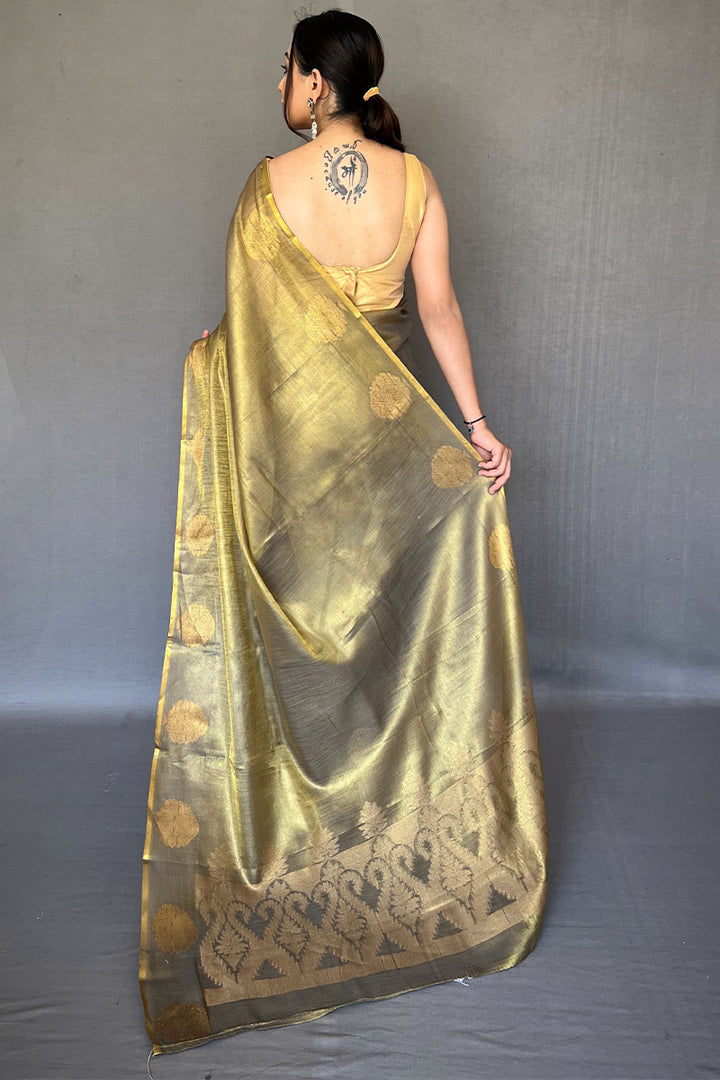 Pastel Brown Zari Woven Tissue silk Saree