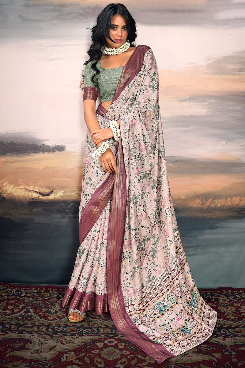 Pastel Pink Digital Printed Cotton Saree