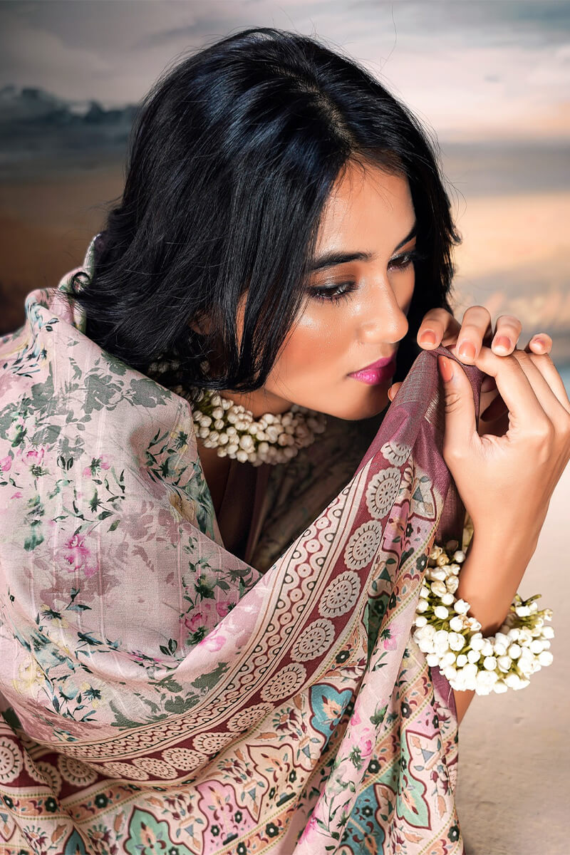 Pastel Pink Digital Printed Cotton Saree