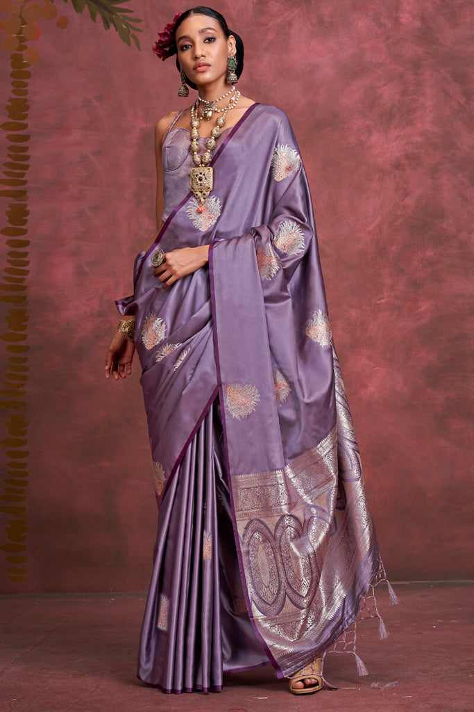 Pastel Purple Banarasi Satin Silk Saree