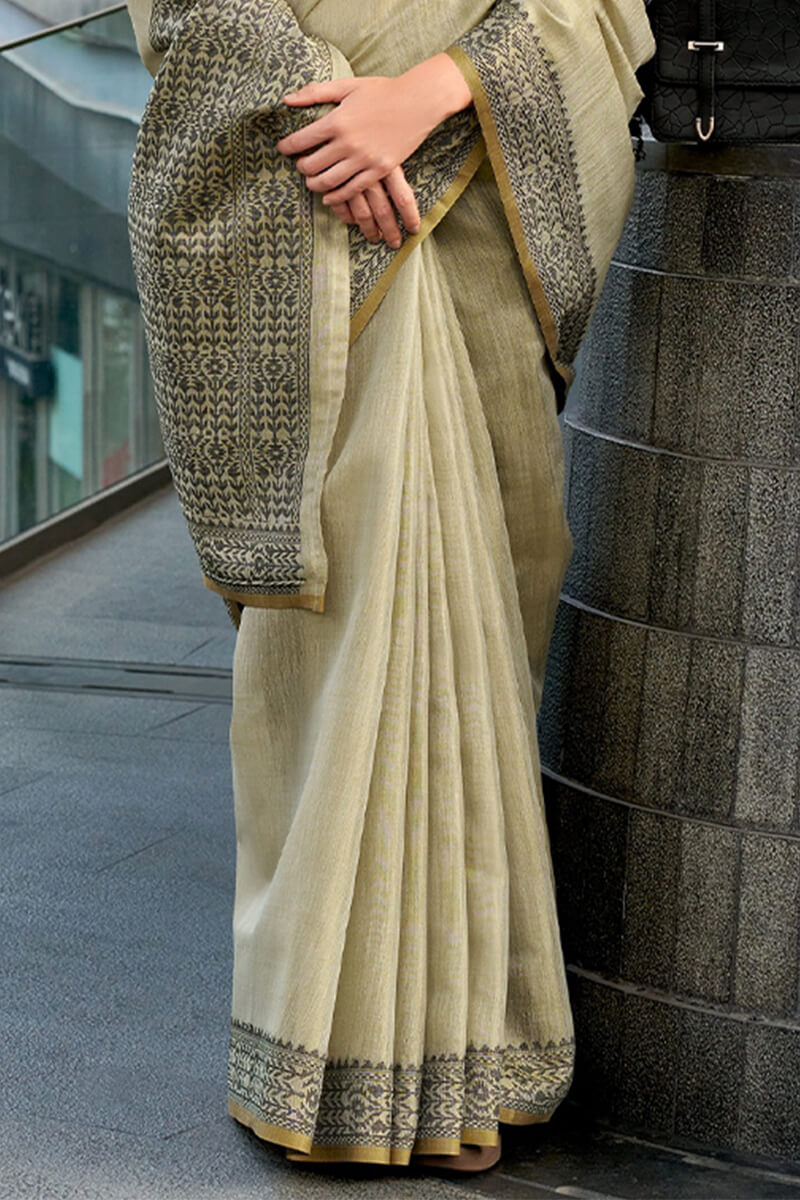 Pavlova Beige Linen Tissue Silk Saree
