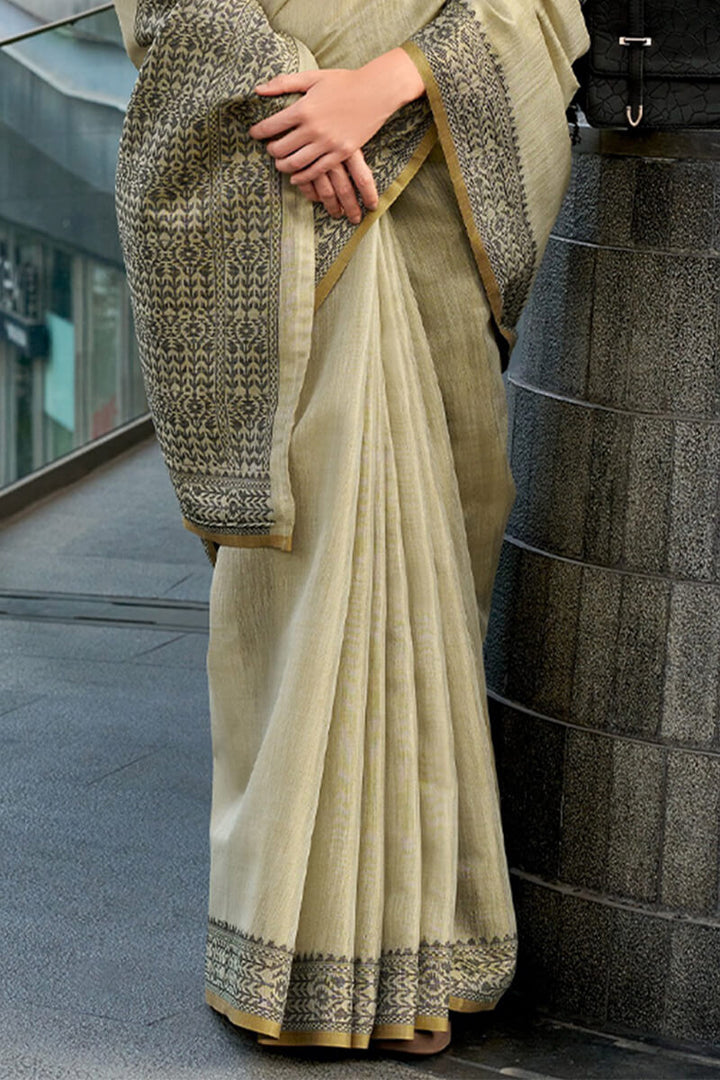 Pavlova Beige Linen Tissue Silk Saree