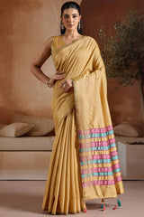 Peach Yellow Bhagalpuri Silk Saree