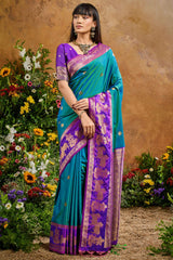 Peacock Blue Banarasi Pichwai Silk Saree