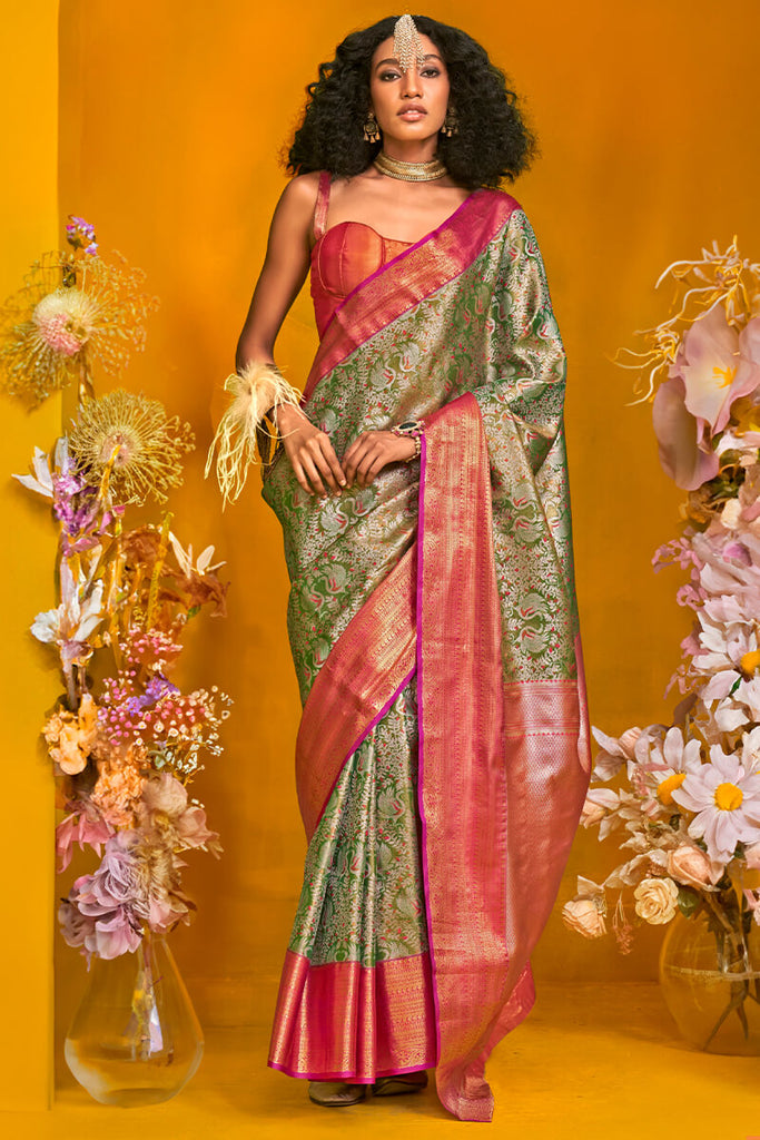 Pear Green Kanjivaram Silk Saree