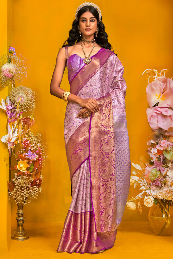 Pearl Lavender Kanjivaram Silk Saree