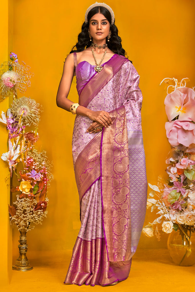 Pearl Lavender Kanjivaram Silk Saree