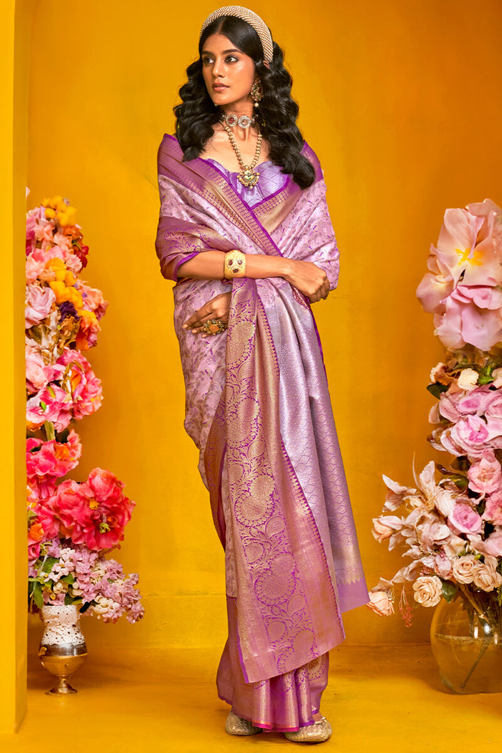 Pearl Lavender Kanjivaram Silk Saree