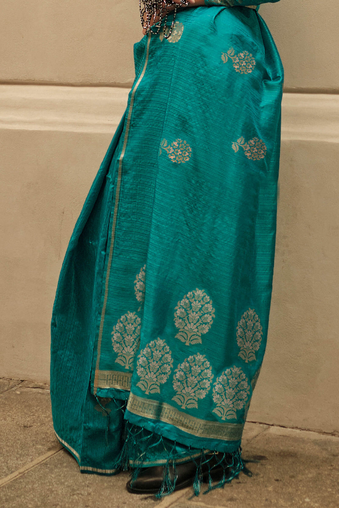 Persian Green Zari Line Banarasi Satin Silk Saree