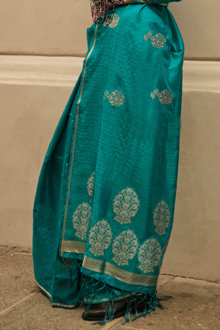 Persian Green Zari Line Banarasi Satin Silk Saree