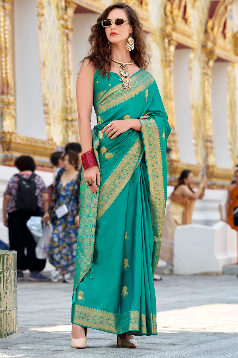 Persian Green Zari Woven Banarasi Satin Silk Saree