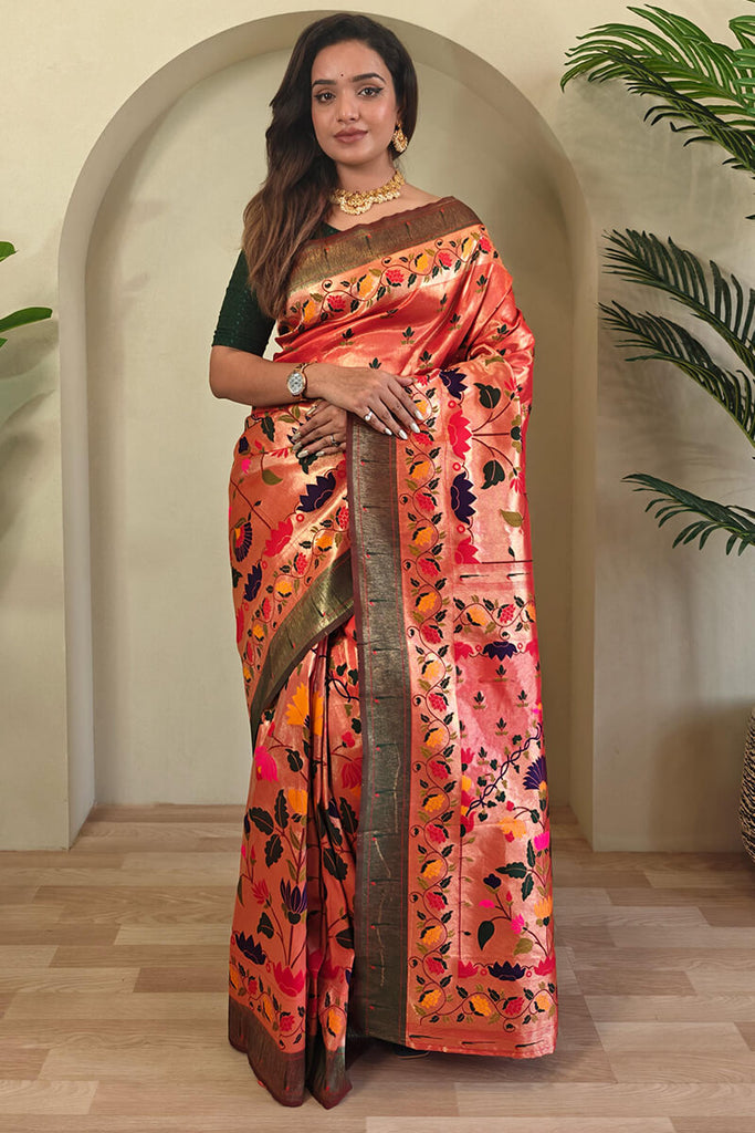 Persian Red Paithani Silk Saree