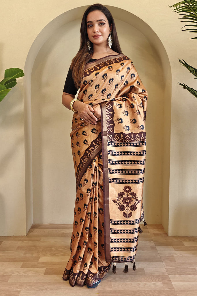 Petal Peach Printed Viscos Dola Silk Saree