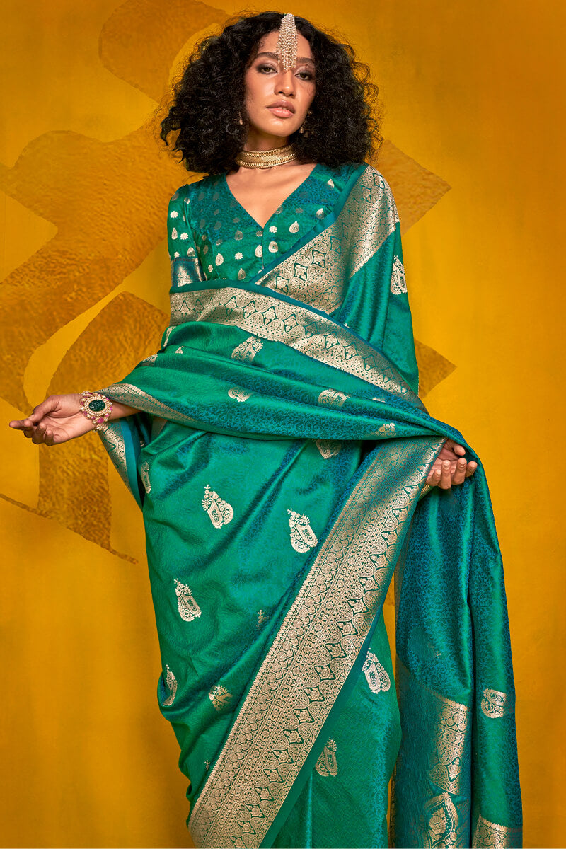 Pine Green Two tone Banarasi Silk Saree