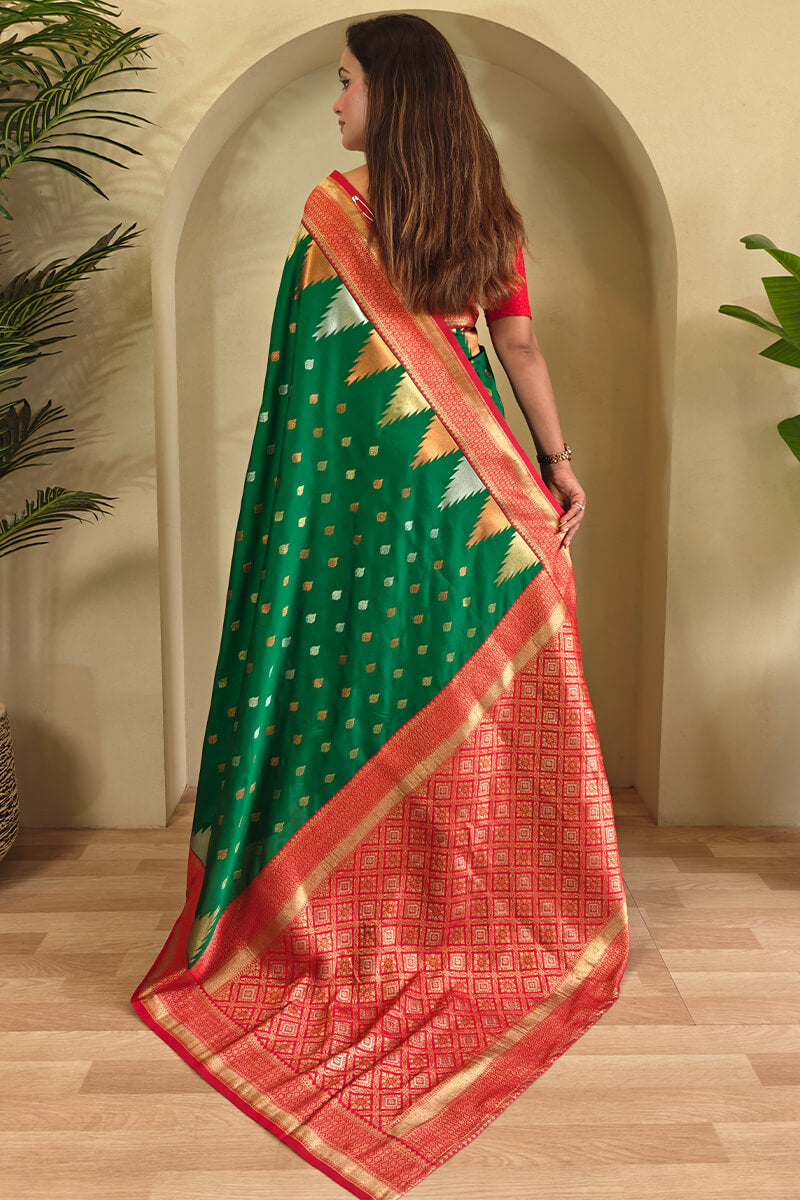 Pine Green Zari Woven Banarasi Silk Saree