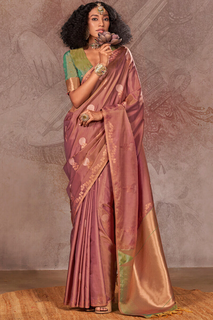 Pinkish Brown Banarasi Two Tone Silk Saree