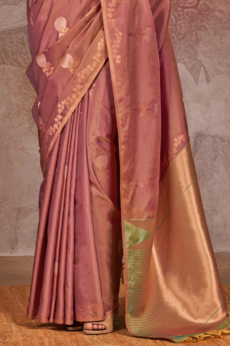 Pinkish Brown Banarasi Two Tone Silk Saree