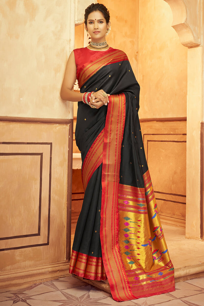 Pitch Black Paithani Silk Saree