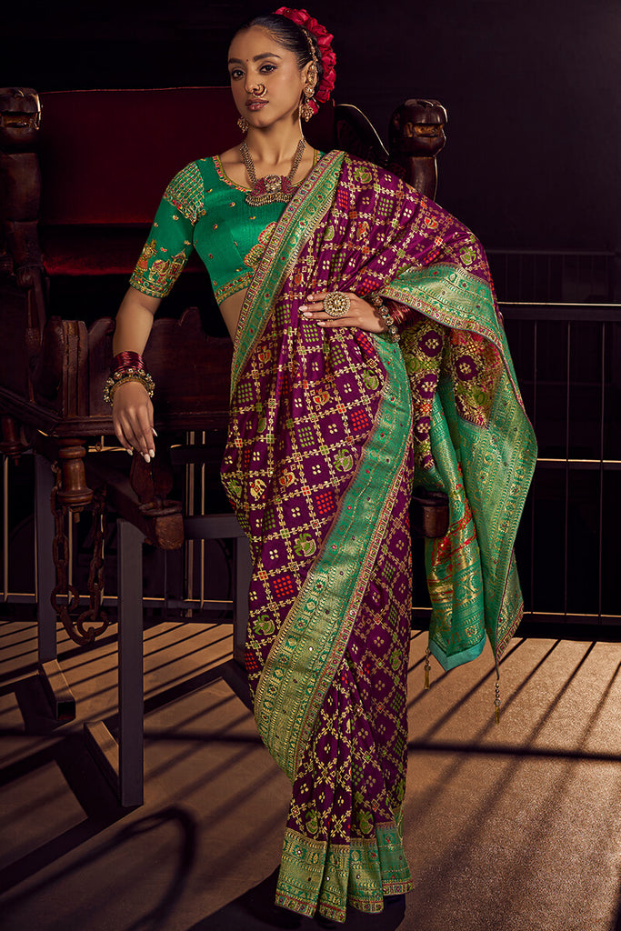 Plum Purple Pure Viscose Dola Silk Saree With Embroidery Blouse