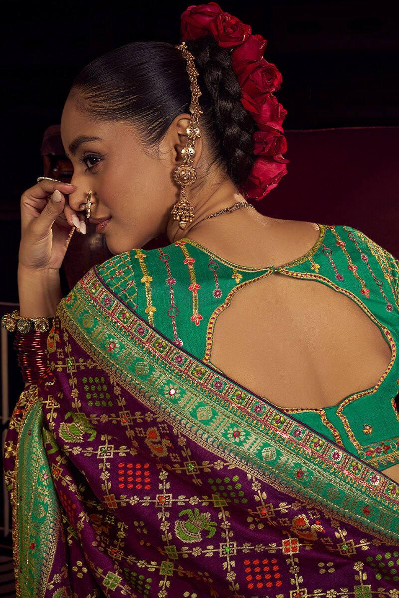 Plum Purple Pure Viscose Dola Silk Saree With Embroidery Blouse