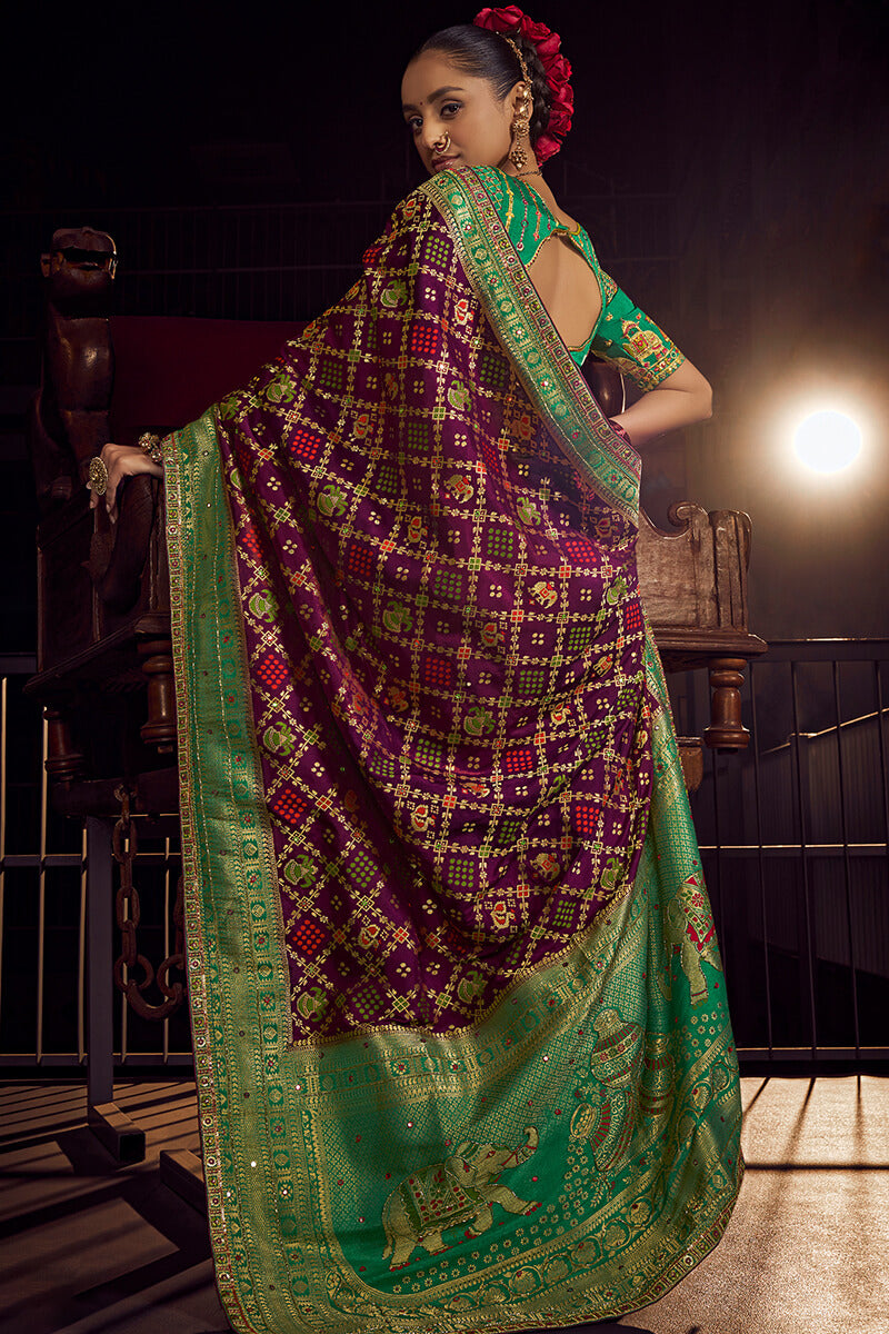 Plum Purple Pure Viscose Dola Silk Saree With Embroidery Blouse