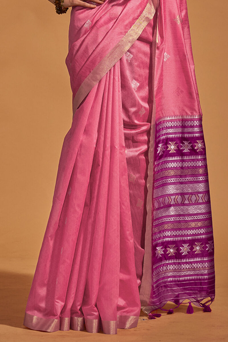 Raspberry Pink Zari Woven Banarasi Silk Saree