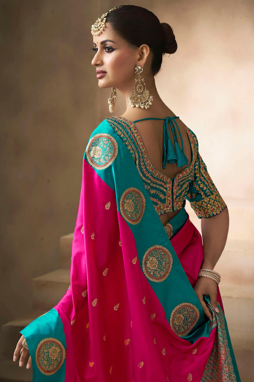 Raspberry Pink Zari Woven Satin Silk Saree With Heavy Embroidery Blouse Piece