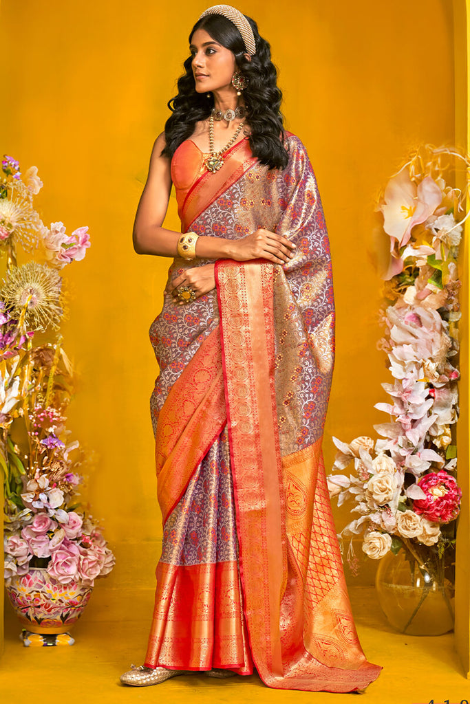 Reddish Brown Kanjivaram Silk Saree