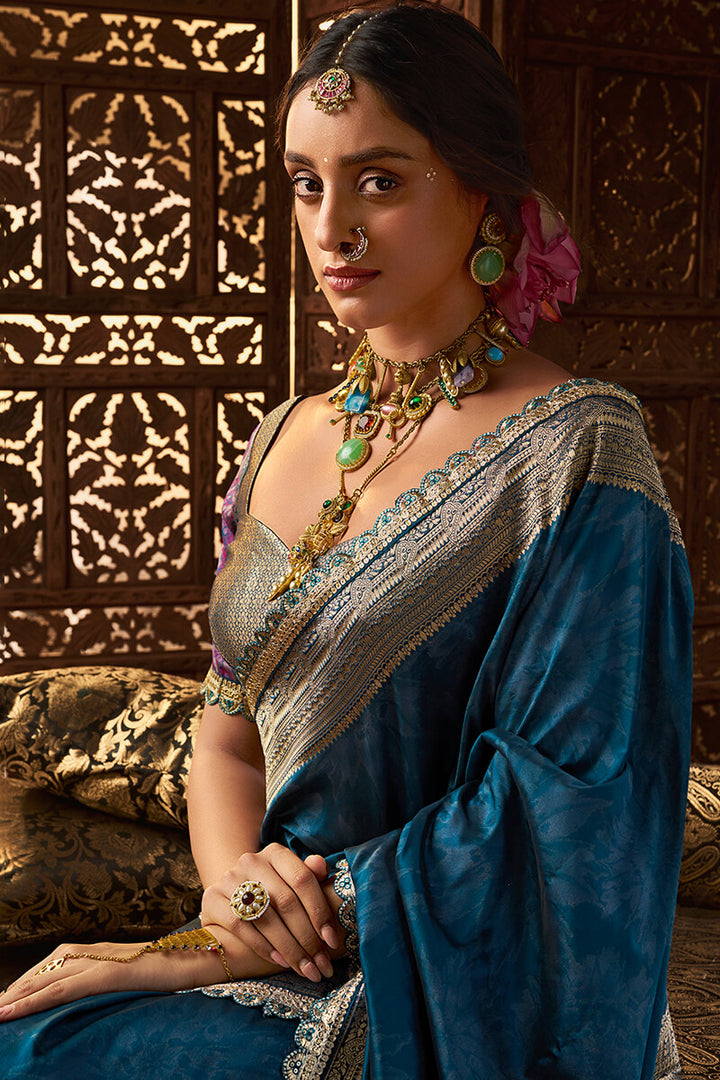 Regal Blue Banarasi Fancy Silk Saree with Lace Border