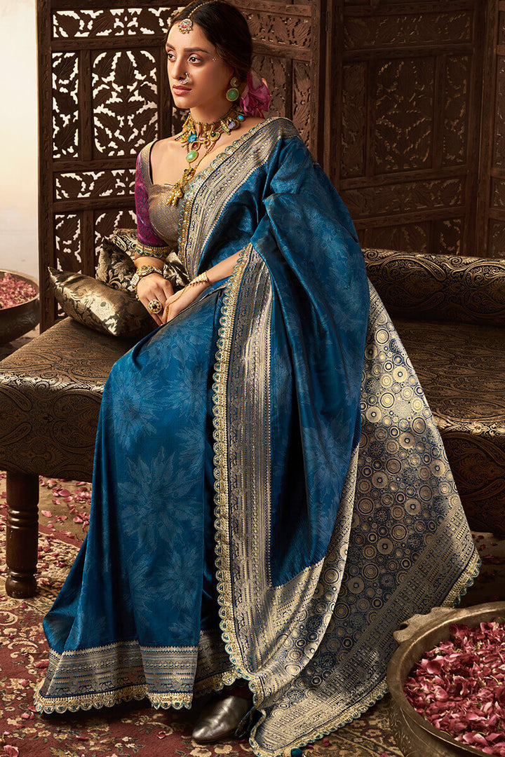 Regal Blue Banarasi Fancy Silk Saree with Lace Border