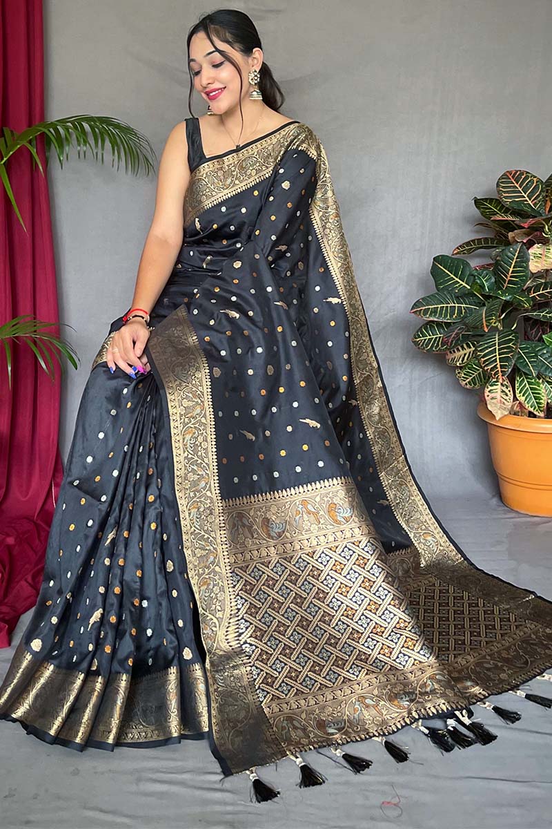 Rich Black Soft Banarasi Silk Saree