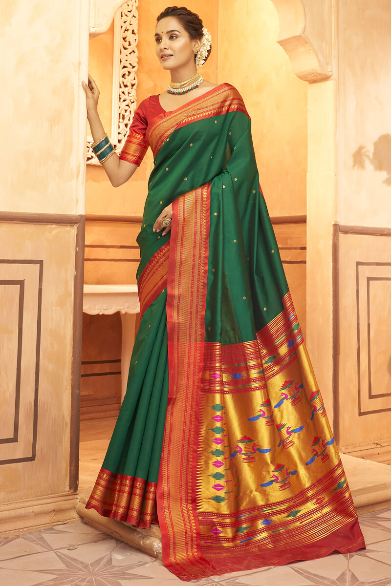 Rifle Green Paithani Silk Saree