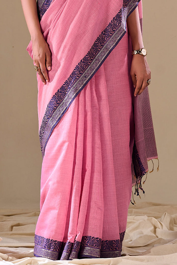Rosy Pink Handloom Cotton Saree