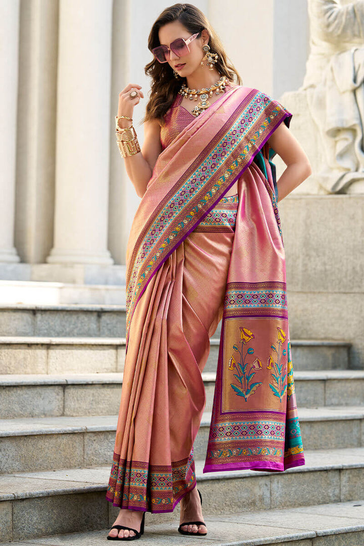 Rosy Pink Paithani Tissue Silk Saree