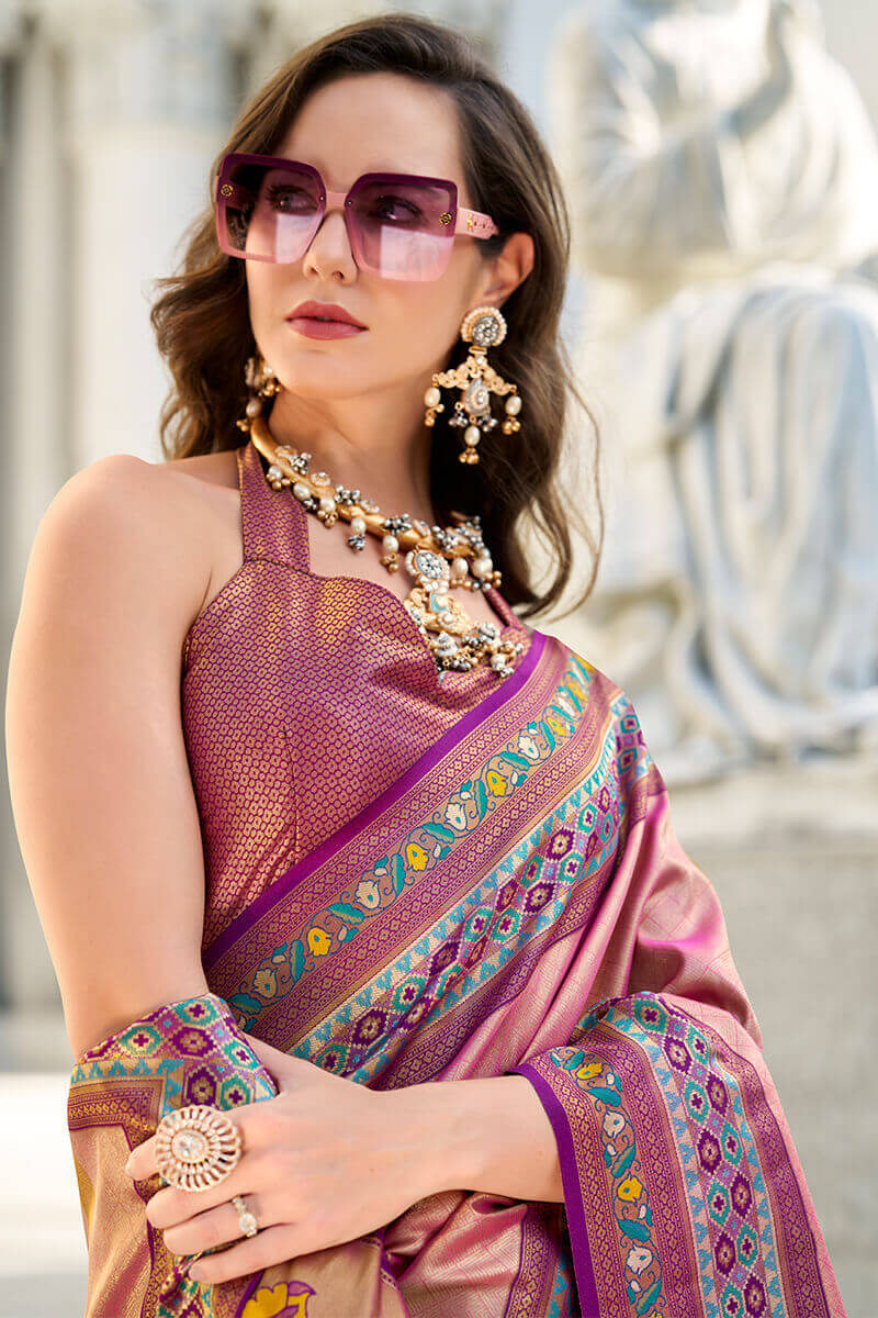 Rosy Pink Paithani Tissue Silk Saree