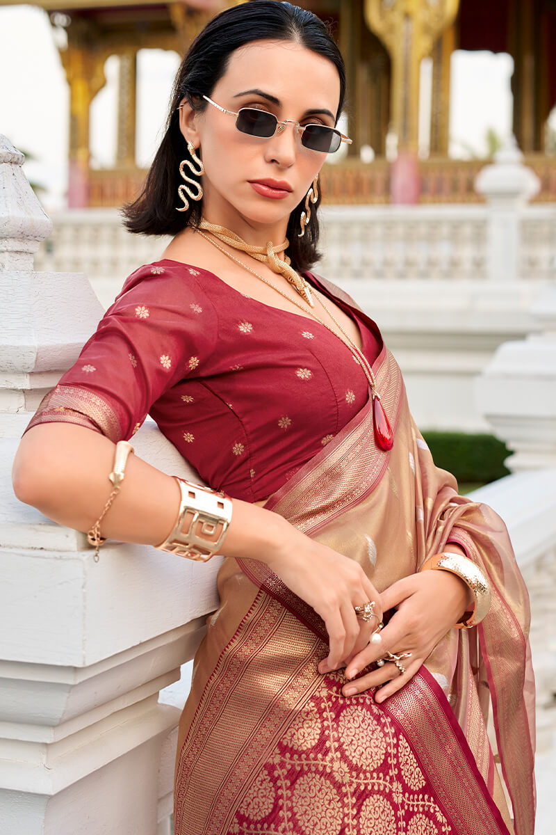 Ruddy Pink Tissue Silk Saree