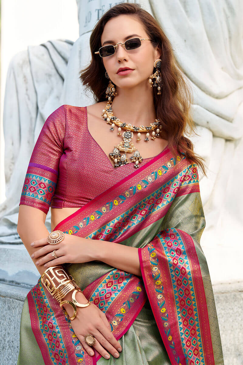 Sage Green Paithani Tissue Silk Saree