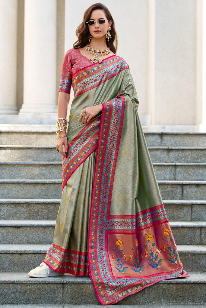 Sage Green Paithani Tissue Silk Saree