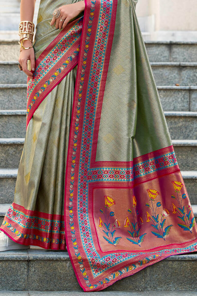 Sage Green Paithani Tissue Silk Saree
