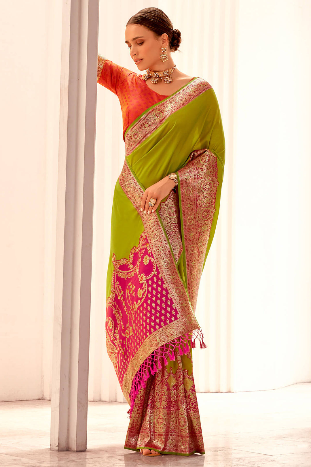 Salad Green Zari Woven Soft Banarasi Silk Saree