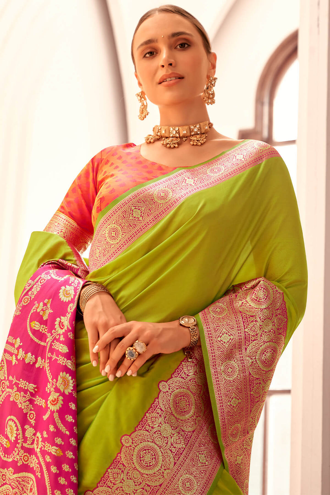Salad Green Zari Woven Soft Banarasi Silk Saree
