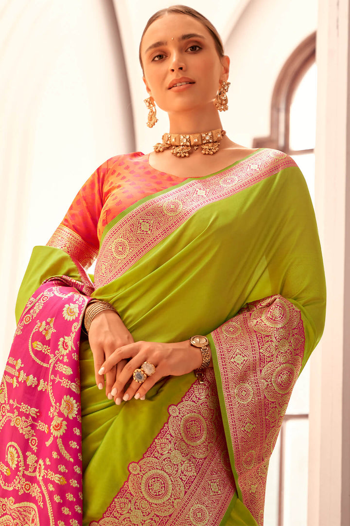 Salad Green Zari Woven Soft Banarasi Silk Saree