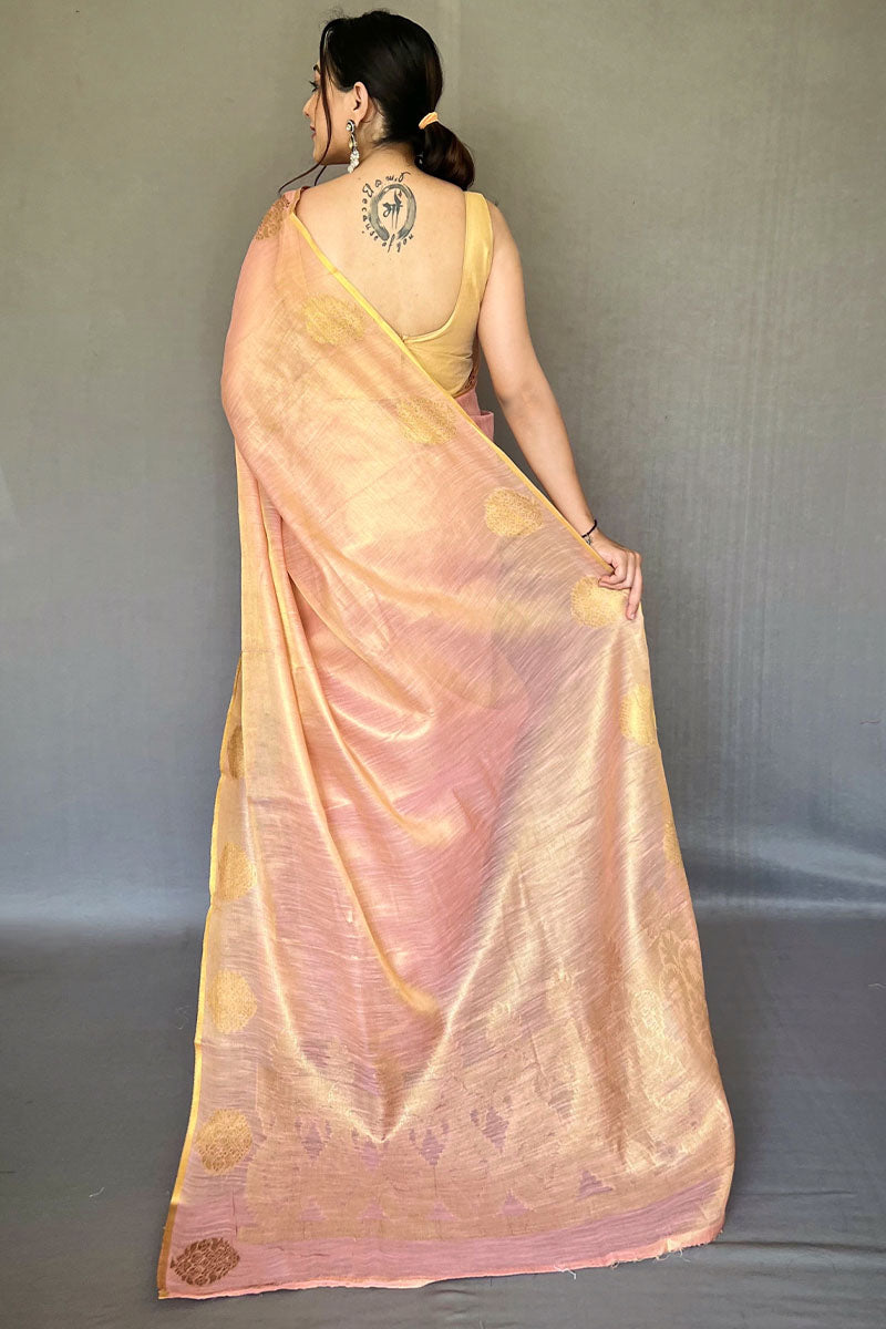 Sea Pink Zari Woven Tissue silk Saree