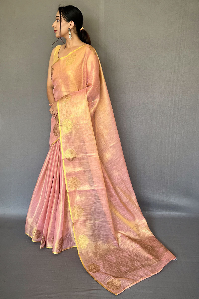 Sea Pink Zari Woven Tissue silk Saree