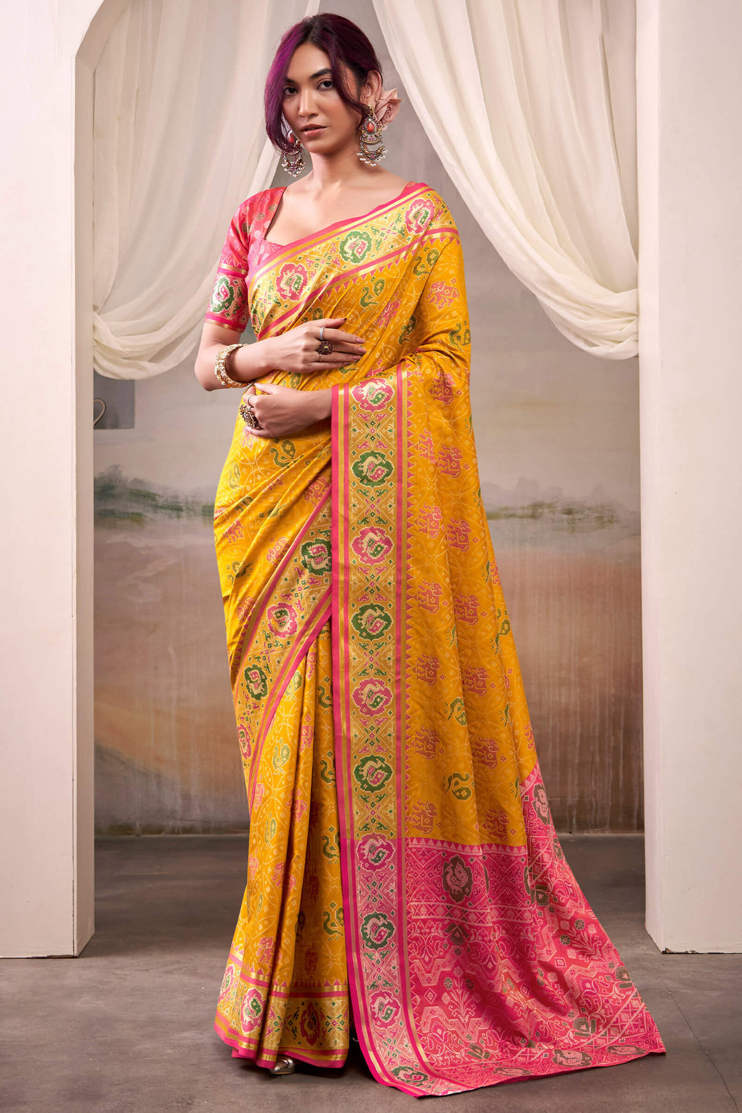 Selective Yellow Zari Woven Patola Silk Saree