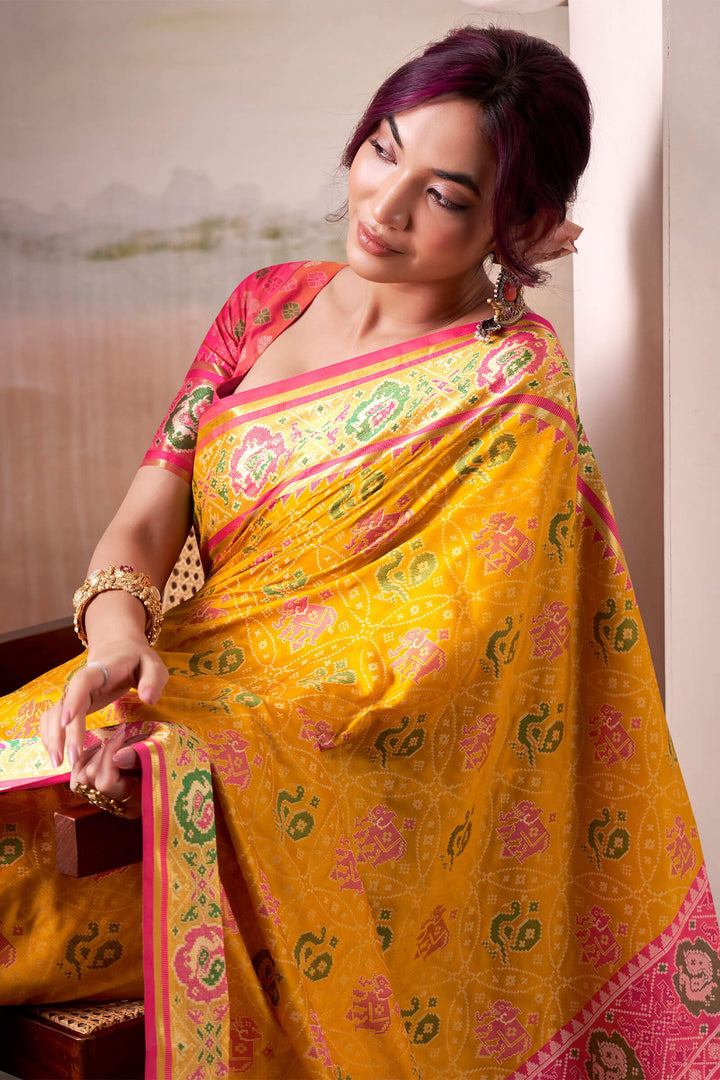 Selective Yellow Zari Woven Patola Silk Saree