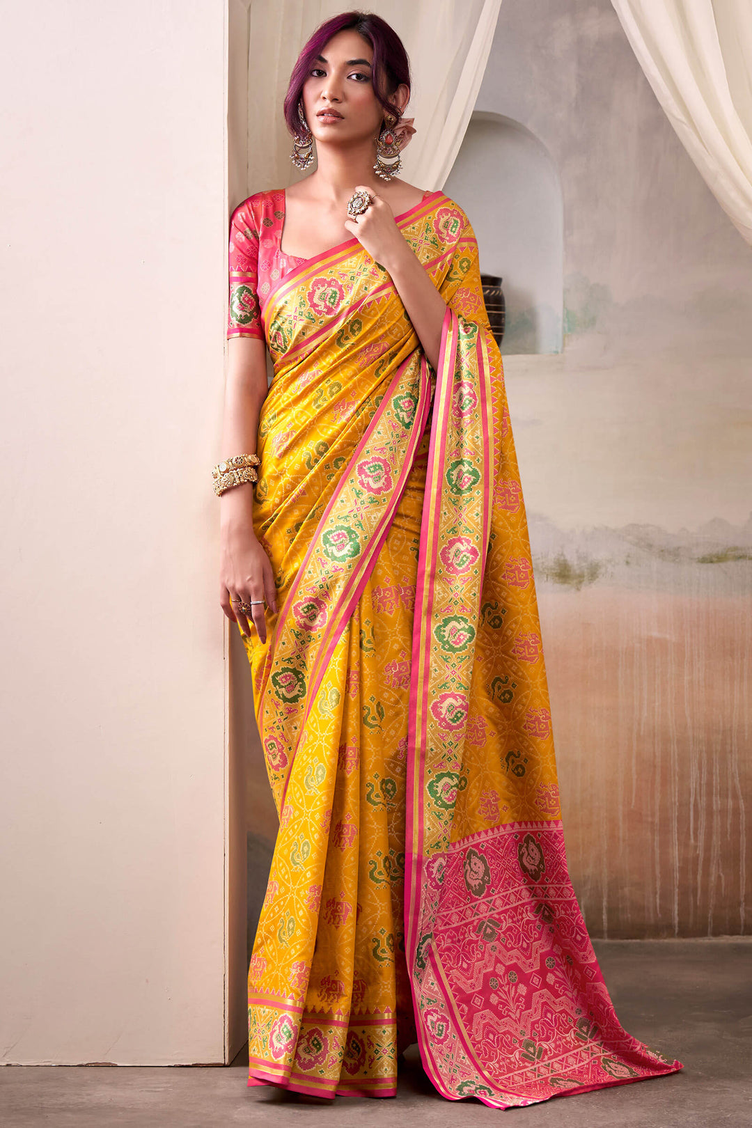 Selective Yellow Zari Woven Patola Silk Saree